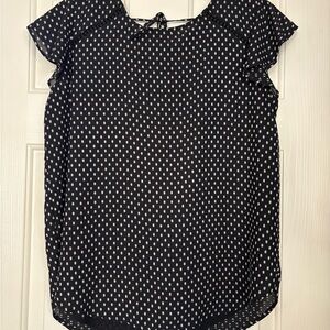 LOFT Black and White Dotted Tie Back Blouse